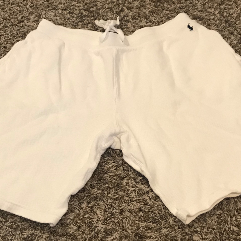 Men's White Waffle Knit Polo Shorts